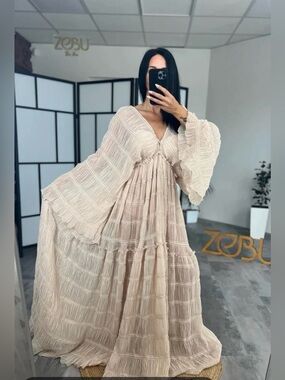 MAME KUROGOUCHI GEORGETTE SHIRRING GOWN DRESS Size:Large